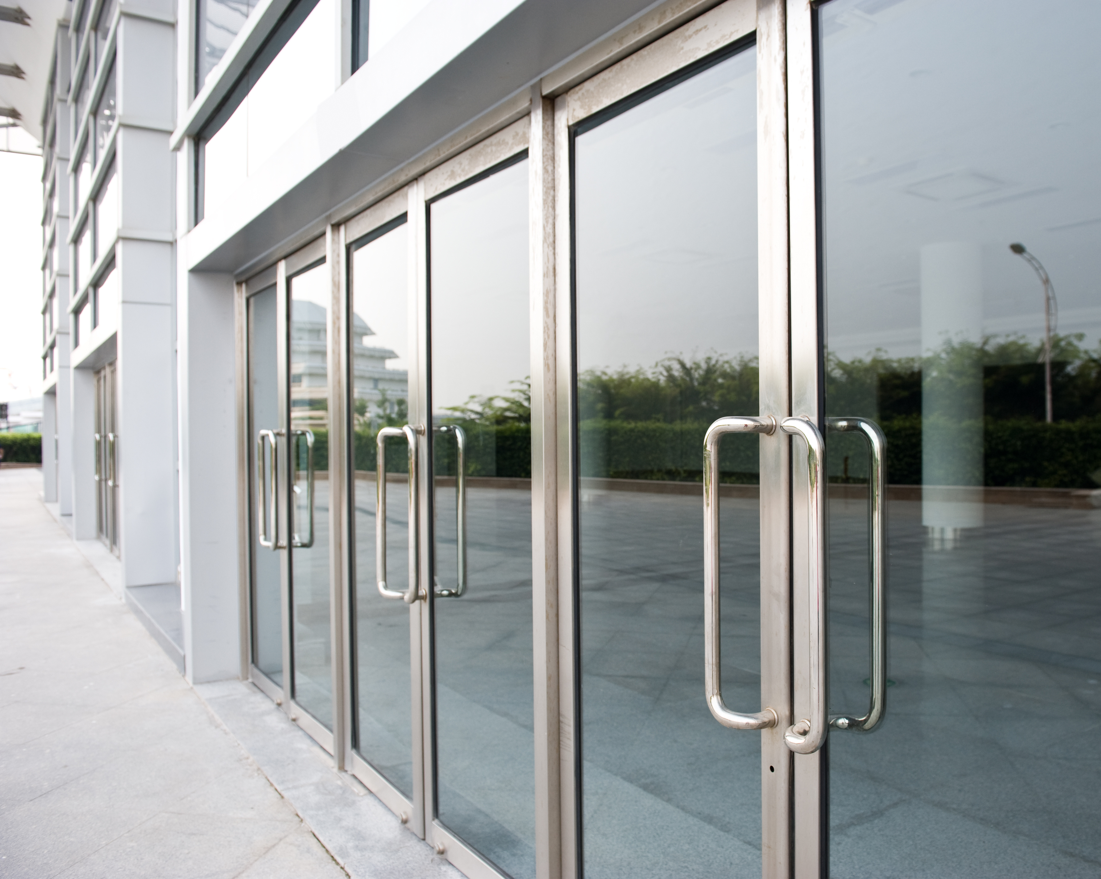 Side view of glass doors