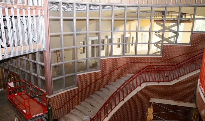 red staircase under construction